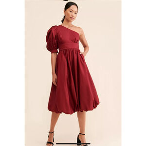 Women's En Saison Red One Shoulder Bubble Hem Midi Dress S
